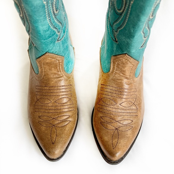 Western Cowgirl Boots. Brown & Teal. Excellent Condition. Size 7.5 CONCERTS! - Picture 6 of 13